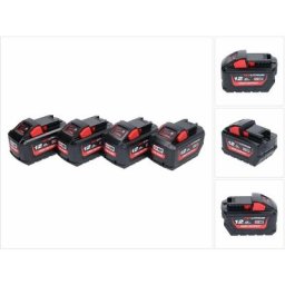 Milwaukee Set M18 HB12 High Output: 4x Batteries 12,0Ah 18V Li-Ion avec indicateur de charge (4x