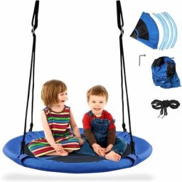 Balancoire Nid d'Oiseau avec Tente Amovible Ø100CM et Corde Reglable en Hauteur 100-160CM, Capacite