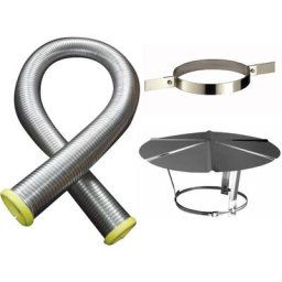 Poujoulat - Kit tubage flexible double peau inox diamètre 130 + collier de fixation haute + chapeau