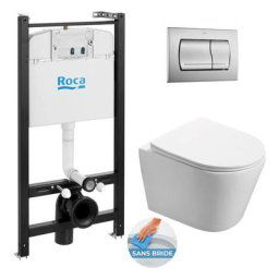 Pack Bâti-support Active + wc suspendu Infinitio sans bride + plaque chrome mat (