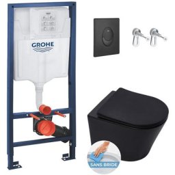 Pack wc Bâti-support Rapid sl + wc Infinitio sans bride noir mat + Abattant softclose + Plaque