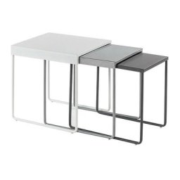 Set de 3 tables gigognes en métal - Gris et blanc - Pieds en métal - h 50 cm x l 45 m x l 40 cm