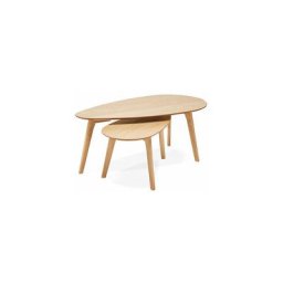 Lot de 2 tables basses forme galet en décor chêne naturel