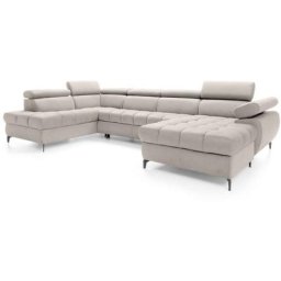 Canapé panoramique convertible matelassé avec coffre en tissu beige luciano - Angle droit - beige