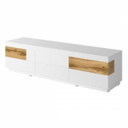 Meuble TV XL 200cm collection KILES. Coloris blanc et chêne. Style design. - Blanc
