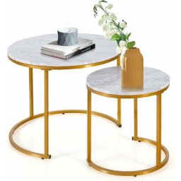 Lot de 2 Tables Basses Rond, Table d'Appoint en mdf Effet Marbre, Bout de Canapé avec Patins