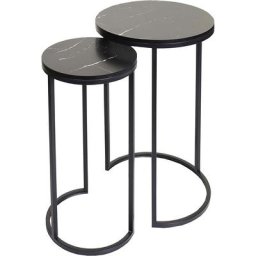 Ensemble de 2 tables d'appoint aspect support plante bouts de canapés marbre MDF noir - noir