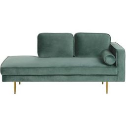 Chaise Longue Méridienne Côté Droit en Velours Vert Clair avec Pieds Dorés pour Salon au Style