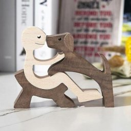 BDD - Fait à la main en bois Homme et chien Sculpture décorative Artisanat Figurine créative