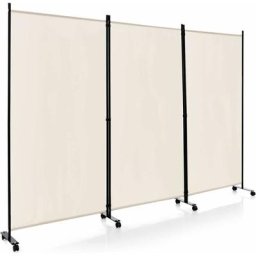 Paravent Séparation Pliant à 3 Panneaux avec roulettes, 180Hx262LCM,Cadre en Métal,Idéal pour