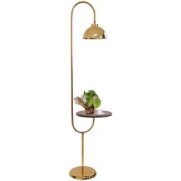 Lampadaire avec tablette Amaud H165cm Métal Or et Bois foncé - Or