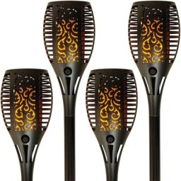 Lot de 4 lampes solaires 33 LEDs effet flamme, éclairage de jardin solaire, éclairage de jardin