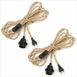 2 paires Lustre Corde de Chanvre Câble 4.5m, Douille E27 Interrupteur avec Fil Cable Ampoule, Pour