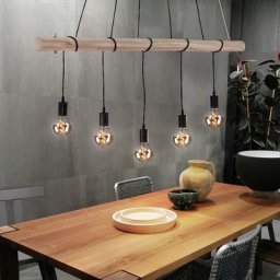 Suspension bois suspension 5 flammes lampe de table à manger poutres en bois, vintage noir naturel,