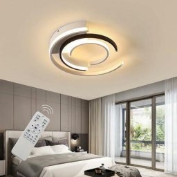 Plafonnier led moderne 36W 41cm avec télécommande géométrie rond noir et blanc dimmable encastrable