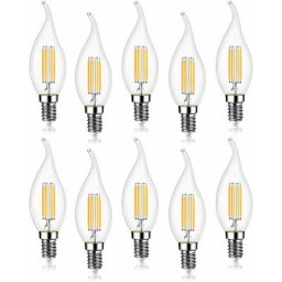 Lot de 10 4W Ampoule de Filament led E14 Flamme Bougie 2700K Blanc Chaud, Non-Dimmable, Angle de
