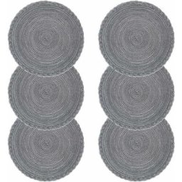 Lot de 6 sets de table tressés ronds résistants à la chaleur de 38,1 cm (rond, gris tressé)