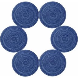 Lot de 6 sets de table tressés ronds résistants à la chaleur de 38,1 cm (rond, bleu)