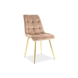 Chaise chic en velours matelassé et pieds dorés - Beige - h 88 cm - Livraison gratuite - Beige