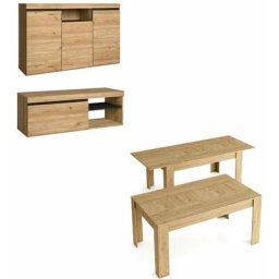 Ensemble Naturale - Salon, Salle à manger - Buffet + Meuble tv 120cm + Table extensible
