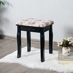 Tabouret de Coiffeuse avec Siège Rembourré et Pieds en Bois Incurvés, pourChambre, Dressing,40 x 30