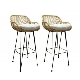 Lot de 2 tabourets de bar en rotin et métal noir - goa