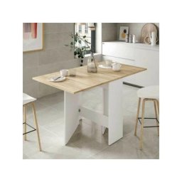 Table de repas pliante Blanc/Chêne clair - cartia - l 140 x l 77 x h 78 cm - Bois clair