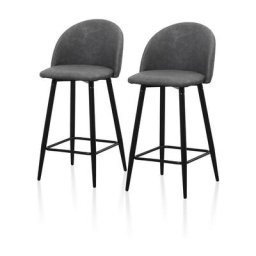 Lot de 2 tabourets de bar rétro en similicuir rembourré avec dossier pour la maison, la cuisine, le