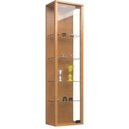Stano Mini Vitrine, 1 porte vitrée, éclairage led inclus, à fixer au mur, imitation hêtre. - Blanc