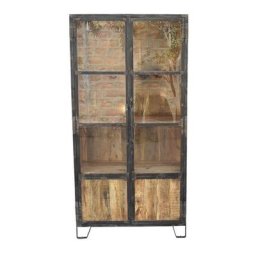 Vitrine 2 portes 4 niveaux manguier - Naturel - Naturel et noir