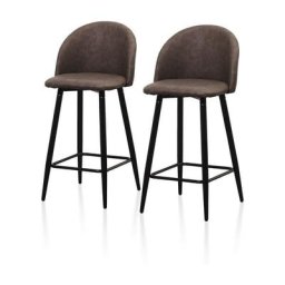 Lot de 2 tabourets de bar rétro en similicuir rembourré avec dossier pour la maison, la cuisine, le