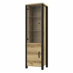 Vitrine haute design, 2 portes collection darwin. Couleur chêne clair et noir. - Marron - Bois