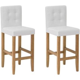 Beliani - Lot de 2 Chaises de Bar en Cuir pu Blanc Crème Acier et Pieds Bois de Pin Madison - Blanc