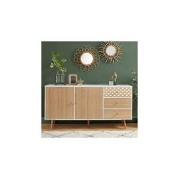 Buffet 2 portes 3 tiroirs 150x39,5x75cm naturel et blanc - guild