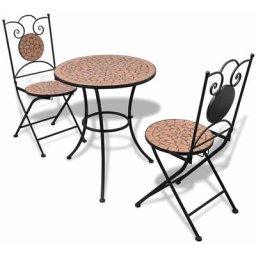 Ensemble Table + 2 chaises de bistro - Table à manger avec Chaises Carreaux céramiques Terre cuite