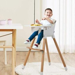 Chaise Haute Bébé 2 en 1 en Bois avec Hauteur et Plateau Réglable Ceinture de Sécurité Style