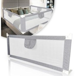 Barrière de Lit pour Enfant 1.8 mètre(s) Barrière de Sécurité de Lit d'Enfant Polyester Gris