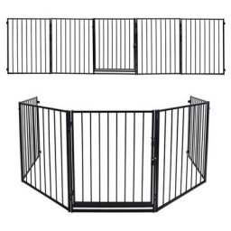 Lueigmo 5 pcs Barrière de Cheminée en Métal avec Porte Noir Parc, 60 x76 cm Barrière de Cheminée
