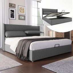 Lit adulte double 160x200cm avec coffre, Lit de rangement avec tête de lit réglable,coffre de lit &