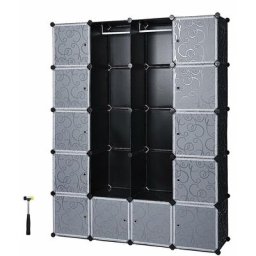 Armoire Penderie Cubes/étagère de rangement modulables plastiques imprimé cadre en métal noir et