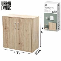 Meuble de rangement 3 étagères 2 portes - Effet bois de Hêtre - Bois - l 60 x p 30 x h 60 cm