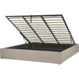 Lit Double en Tissu Beige 180 x 200 cm avec Coffre de Rangement de Style Minimaliste pour Chambre