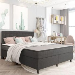 Sommier tapissier Contemporain - Structure de lit Gris foncé Tissu 160x200cm - Sommier inclus