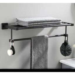 Porte-Serviette Salle de Bain,Barres Porte Serviettes Mural(Noir, 60cm)