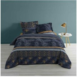 Housse de couette 220x240 + 2 taies Nagaya coton 57 fils - Bleu