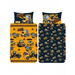 Parure de lit réversible Et Taie D'oreiller jcb Travaux et Camions - Dig It -Creusez-le- - 135 cm x