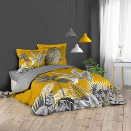 Housse de couette 260x240 + 2 taies Isibelle coton 57 fils - Jaune