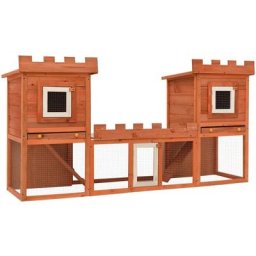 Clapier lapin large d'extérieur | Cage Enclos à Lapin avec maison double 27221 - Brun