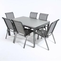 Ensemble de jardin anthracite Table extensible 160/220 et 6 fauteuils empilables avec dossier haut