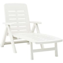 Joli® Mode Bain de soleil patio extérieur - Chaise longue pliable Plastique Blanc TOP15551